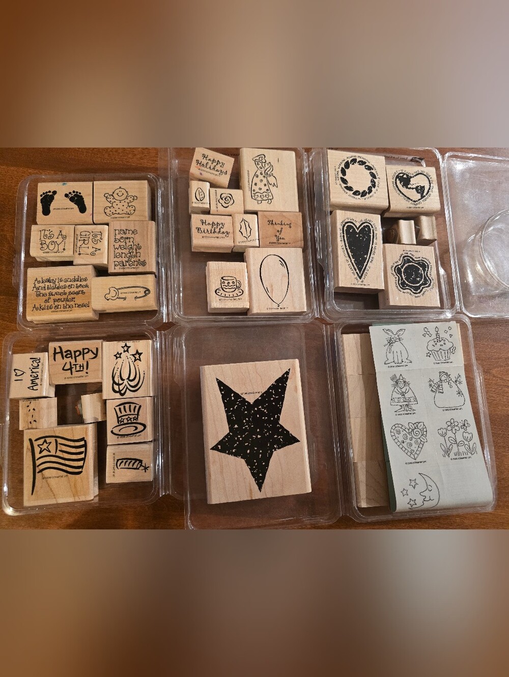 Stampin' Up! Wood-Mounted Rubber Craft Stamps Lot Of 38 Holiday, Baby, Seasons
